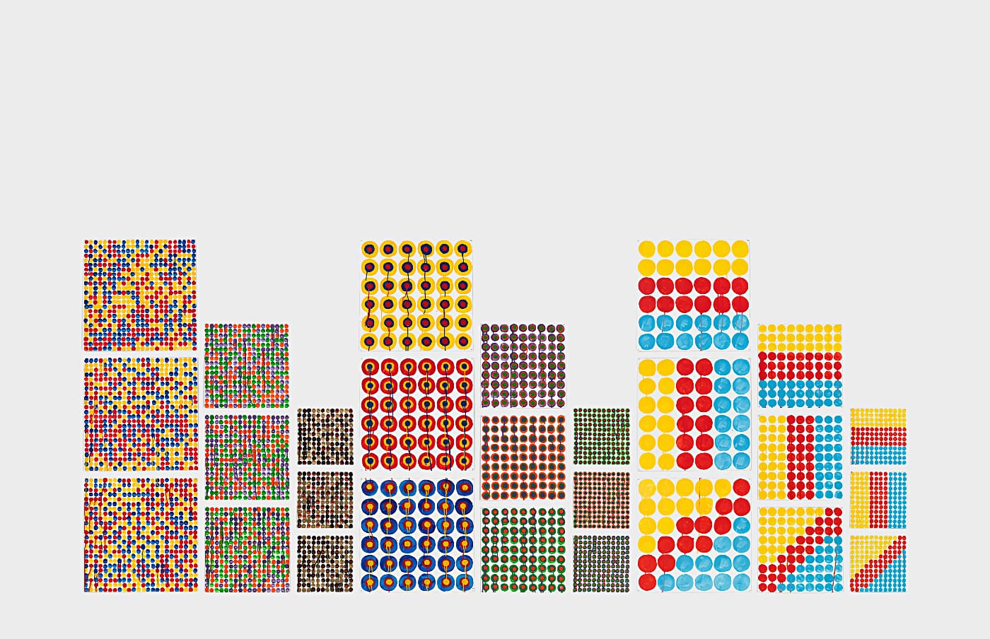 Jennifer Bartlett, Recitative, 2009-10. Enamel over silkscreen grid on baked enamel steel plates