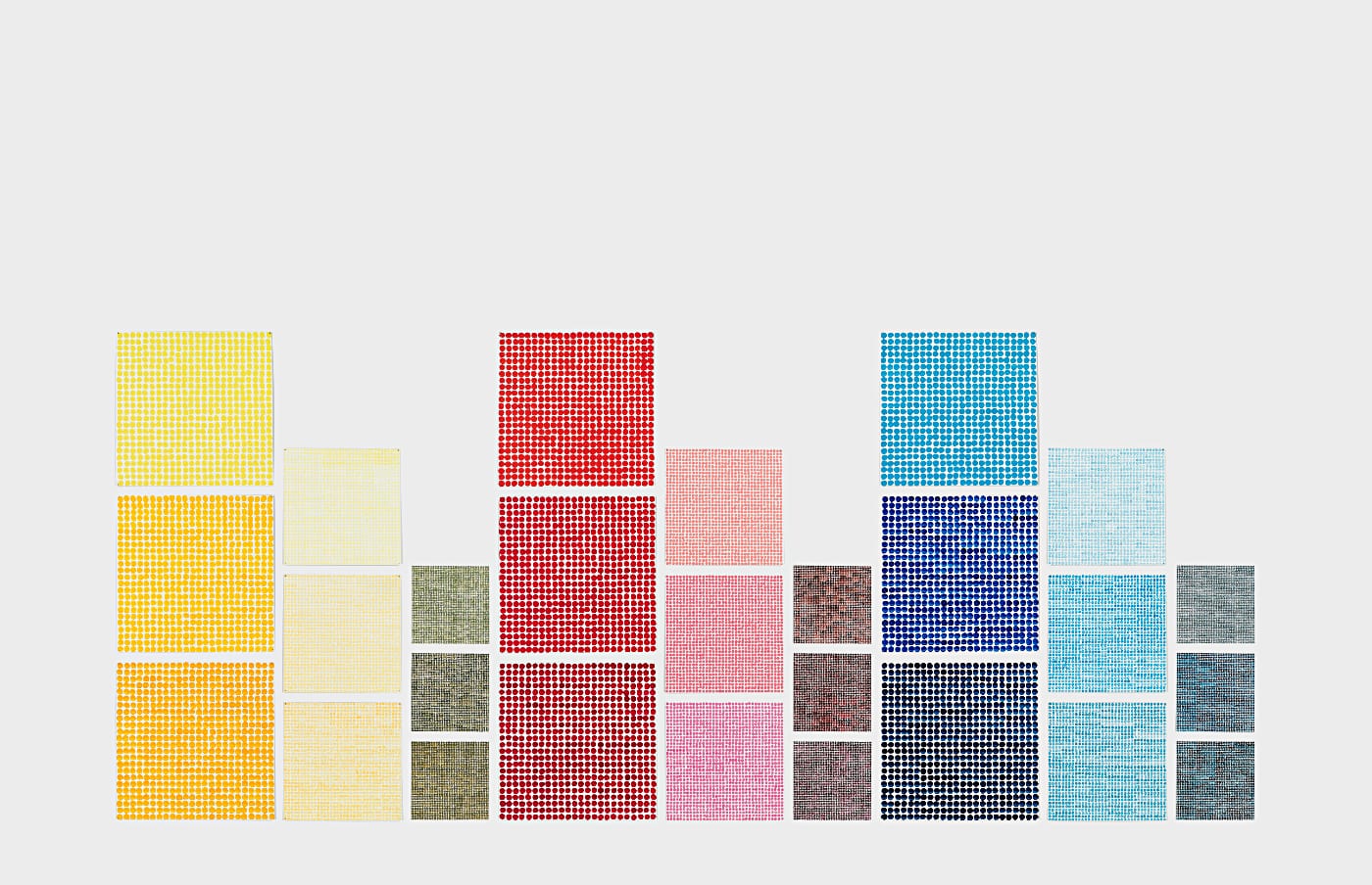 Jennifer Bartlett, Recitative, 2009-10. Enamel over silkscreen grid on baked enamel steel plates