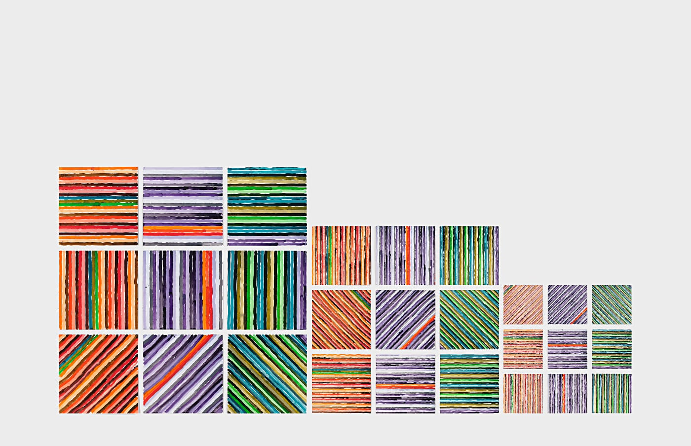 Jennifer Bartlett, Recitative, 2009-10. Enamel over silkscreen grid on baked enamel steel plates