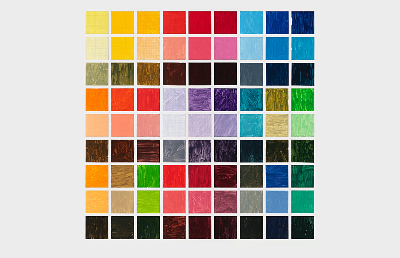 Jennifer Bartlett, Recitative, 2009-10. Enamel over silkscreen grid on baked enamel steel plates