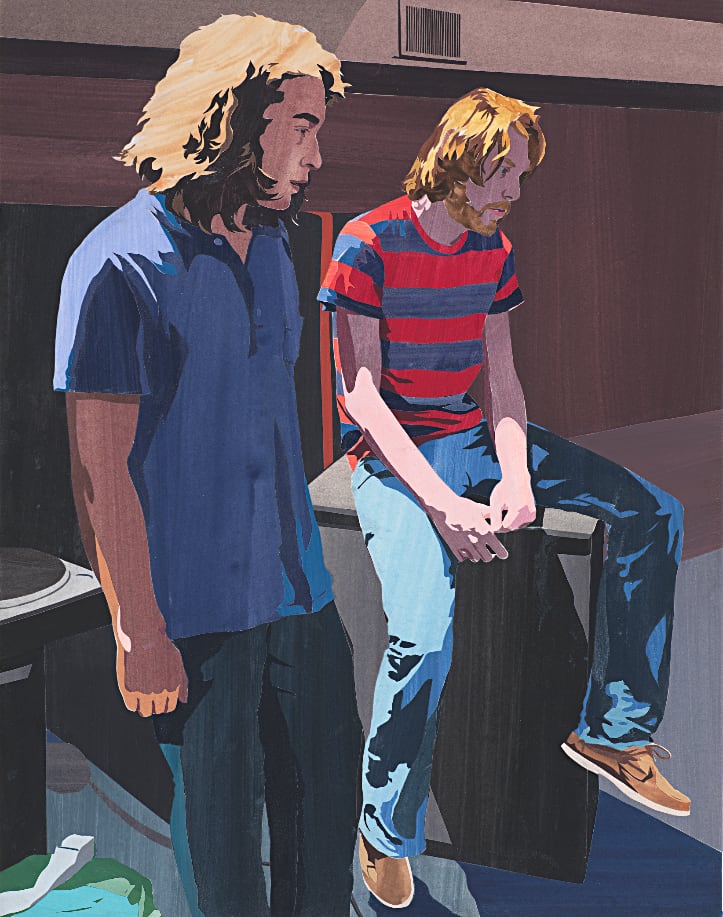 Sebastian Blanck, Aaron and Bjorn, 2010. Painted paper collage on stretched paper, 14 x 11 inches