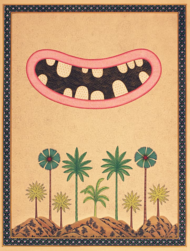 Alexander Gorlizki, Most Welcome, 2014, pigment and gold on paper, 14 1/2 x 11 inches