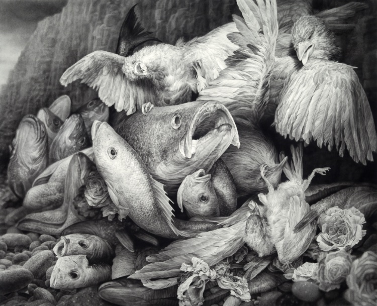 Joseph Stashkevetch, The Massacre of the Innocents, 2013, Conté crayon on rag paper mounted on birch panel, 56 x 70 inches. Private collection, Denver.