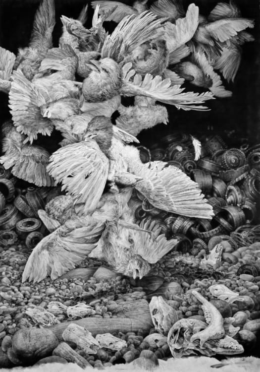 Joseph Stashkevetch, The Enchanted Island, 2014, Conté crayon on rag paper mounted on birch panel, 80 x 58 inches