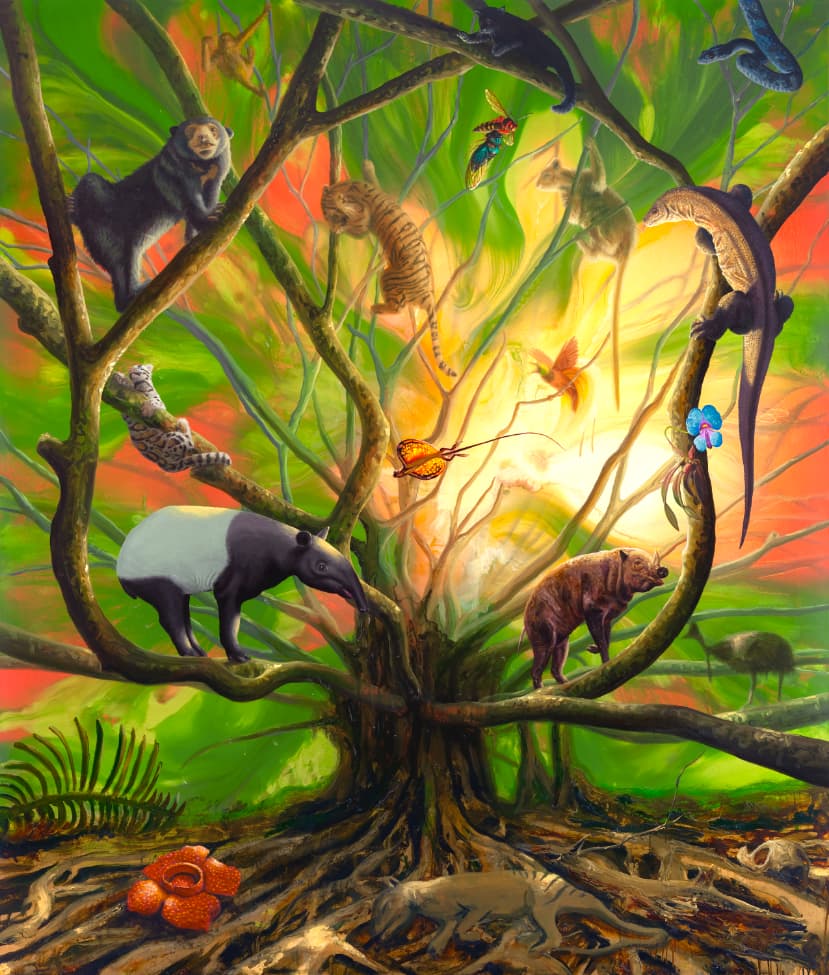 Alexis Rockman, Fever Dream, 2018, oil on wood, 80 x 68 inches