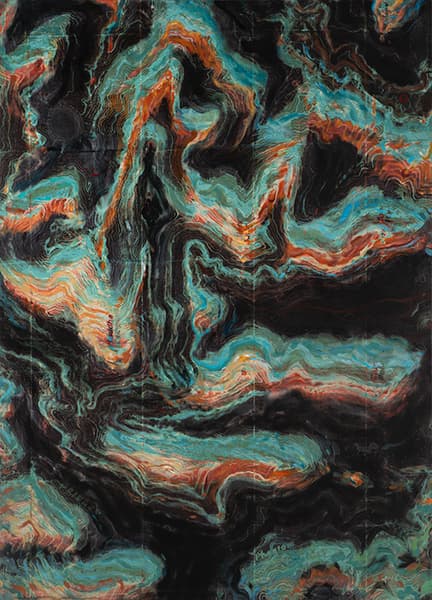 Bryan Hunt, Buddha Cloister, 2019, acrylic and ink on canvas, 66 x 48 in.