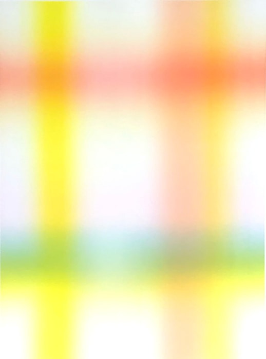 Peter Coffin, Untitled (Intersections), 2021.
Lithographic monoprint, oil and rubber-based ink on coated cardstock, 35 x 23 inches, unique