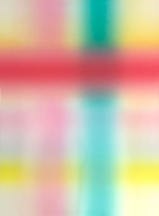 Peter Coffin, Untitled (Intersections), 2021.
Lithographic monoprint, oil and rubber-based ink on coated cardstock, 35 x 23 inches, unique