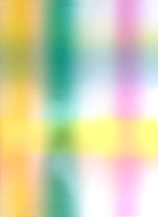 Peter Coffin, Untitled (Intersections), 2021.
Lithographic monoprint, oil and rubber-based ink on coated cardstock, 35 x 23 inches, unique