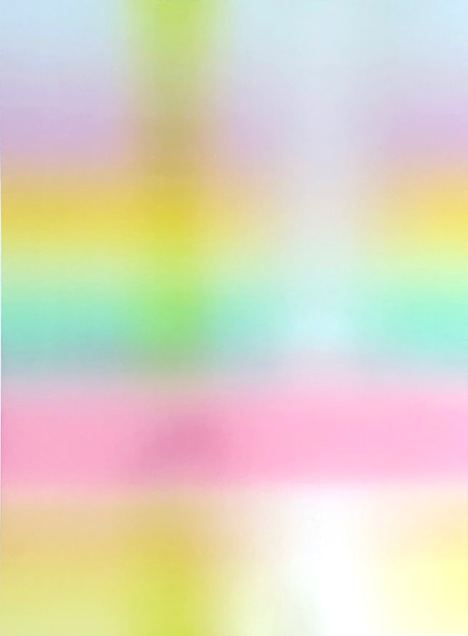 Peter Coffin, Untitled (Intersections), 2021.
Lithographic monoprint, oil and rubber-based ink on coated cardstock, 35 x 23 inches, unique