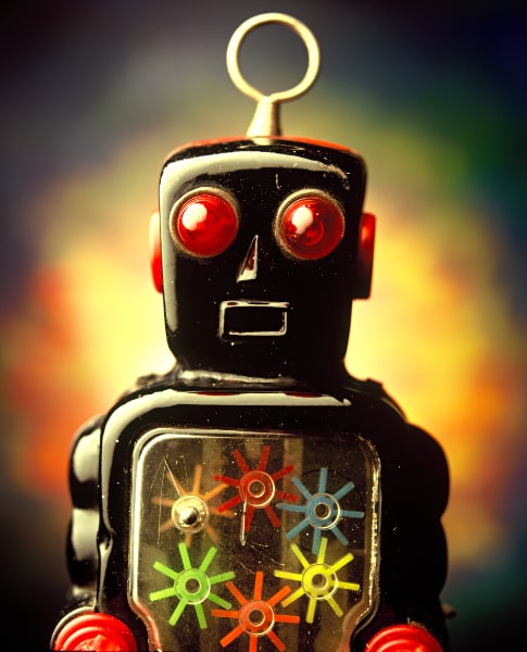 Andres Serrano, KO Yoshiya High-Wheel Robot (The Robots), 2022. Pigment print back mounted on Dibond, 40 × 32-1/2 inches. Copyright Andres Serrano.