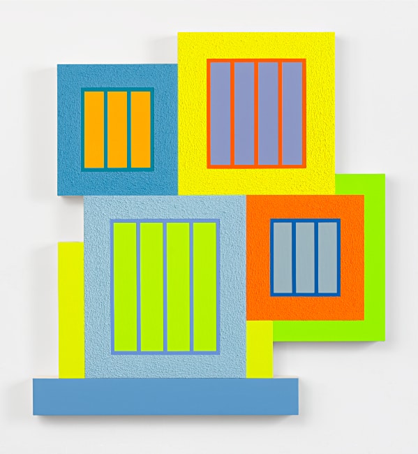 Peter Halley, The Last Front, 2024. Acrylic, fluorescent acrylic, Flashe, and Roll-a-Tex on canvas, 73 × 67-1/2 inches