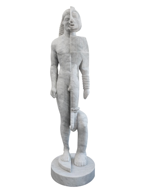 Sanford Biggers, Akessa Kouros, 2022. Marble, 76 × 21 × 30 inches