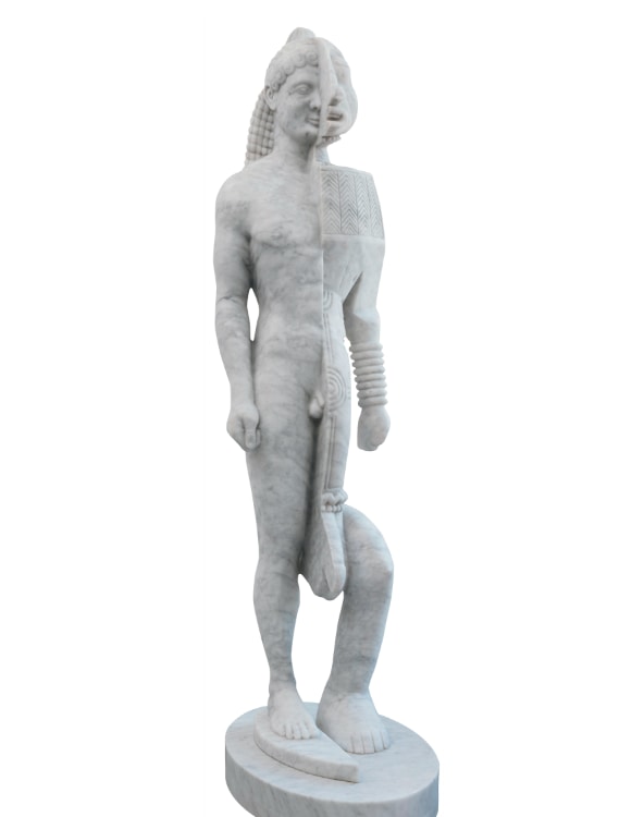 Sanford Biggers, Akessa Kouros, 2022. Marble, 76 × 21 × 30 inches