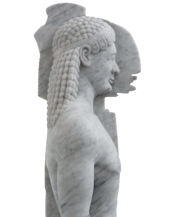 Sanford Biggers, Akessa Kouros, 2022. Marble, 76 × 21 × 30 inches