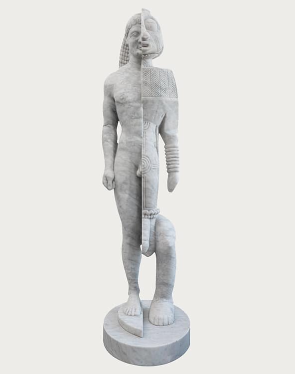 Sanford Biggers, Akessa Kouros, 2022. Marble, 76 × 21 × 30 inches
