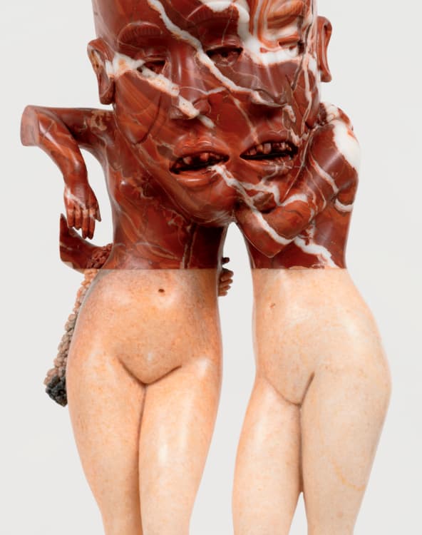 Sanford Biggers, Ventriloquy (Self-Portrait), 2024. Marble, 29-1/4 × 11 × 12 inches