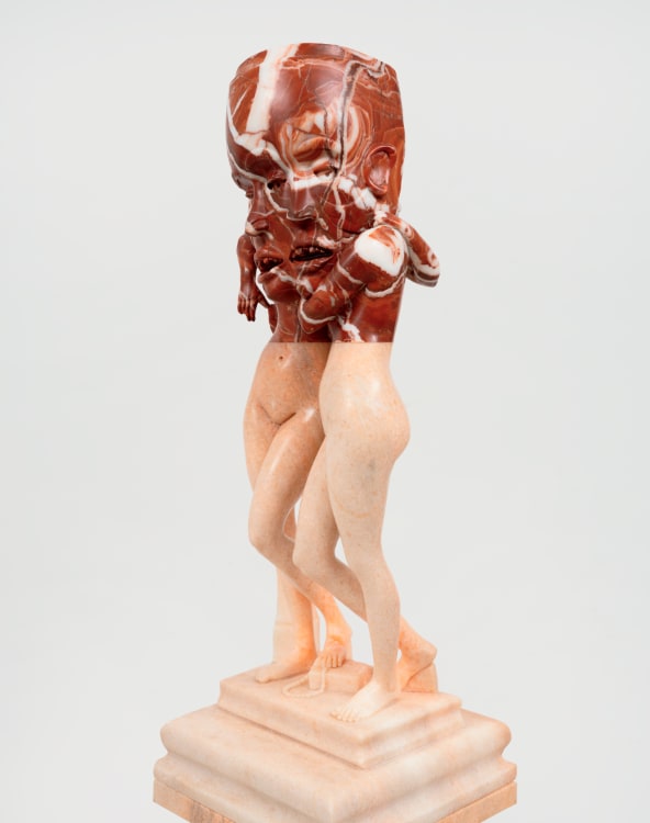 Sanford Biggers, Ventriloquy (Self-Portrait), 2024. Marble, 29-1/4 × 11 × 12 inches