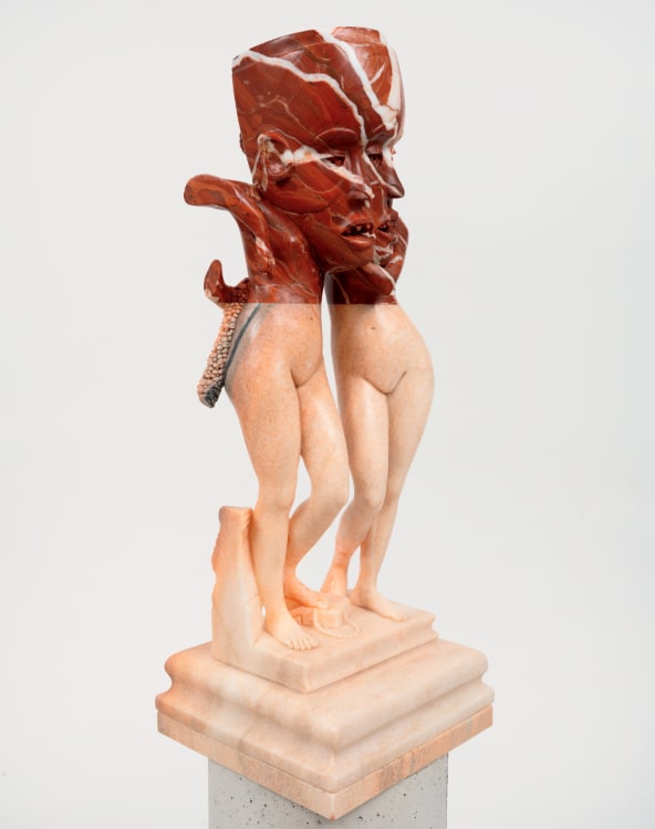 Sanford Biggers, Ventriloquy (Self-Portrait), 2024. Marble, 29-1/4 × 11 × 12 inches
