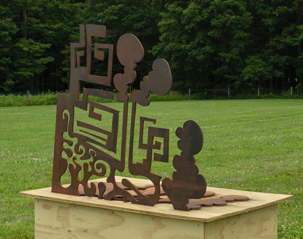 Carroll Dunham, Sculpture Five, 2024. Half-inch steel on wood base, 44-3/8 × 37-3/4 × 48-3/4 inches. Edition of 3, 1 AP.