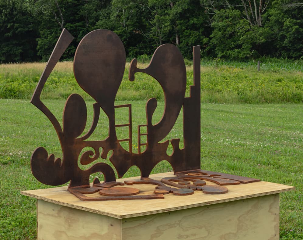 Carroll Dunham, Sculpture One, 2024. Half-inch steel on wood base, 41-3/4 × 30 × 60 inches. Edition of 3, 1 AP.