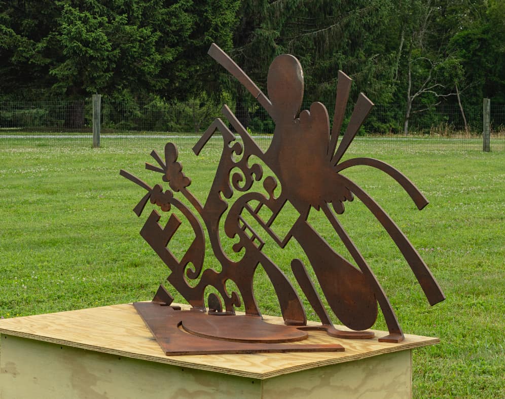 Carroll Dunham, Sculpture Two, 2024. Half-inch steel on wood base, 44-3/4 × 34-1/2 × 69-1/2 inches. Edition of 3, 1 AP.