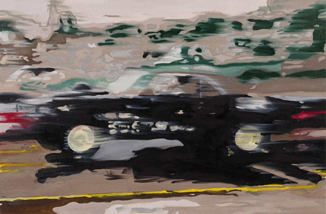 Gary Simmons, Black Camero, 2025. Oil on canvas, 48 × 72 inches