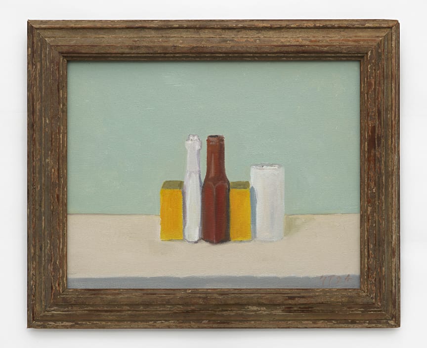 Gavin Turk, Vita Chrysanthemum Tea Drink, Cif Lemon Cream Cleaner, Sharwood’s Sweet Chili Sauce, Vita Chrysanthemum Tea Drink, M&S Table Salt, 2024. Oil on canvas, 13-3/4 × 17-3/4 × 3/4 inches